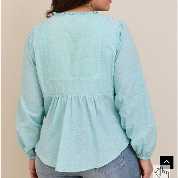 NWT Torrid Light Blue Eyelet Clip Dot Long Sleeve Cotton Top Blouse 2X - Picture 3 of 8